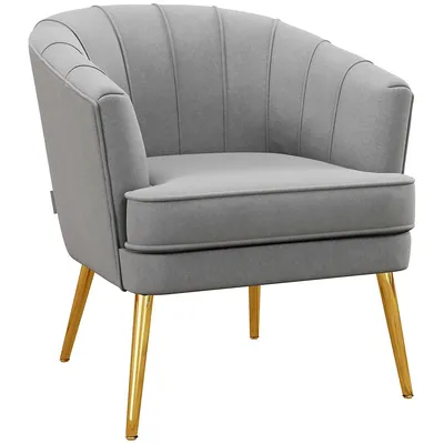 Fabric Accent Chair Armchair W/ Gold Legs For Bedroom Grey