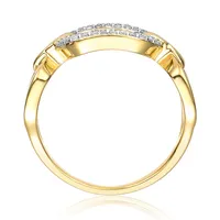 14k Yellow Gold Plated With Cubic Zirconia Pave Triple Chain Link Ring