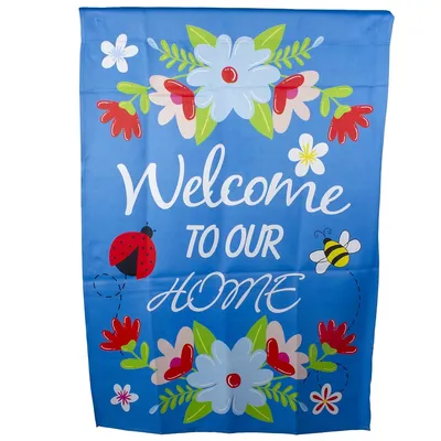 Welcome To Our Home Blue Floral Outdoor House Flag 28" X 40"