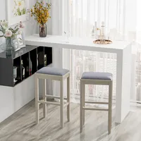 Set Of 2 Upholstered Bar Stools Wooden Counter Height Dining Chairs White
