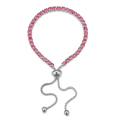 Silver Tone Pink Heritage Precision Cut Crystal Adjustable Tennis Bracelet