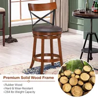 Set Of Bar Stools Swivel 25'' Dining Bar Chairs With Rubber Wood Legs