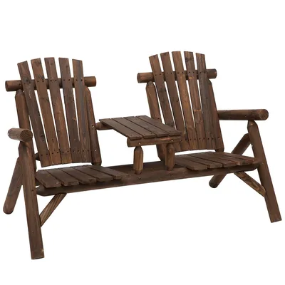 Wooden Outdoor Double Bench Set With Table