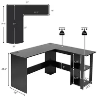 L-shaped Office Computer Desk W/ Spacious Desktop & 2-tier Open Shelves Black