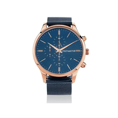 Men's Chronograph Watch In Blue & Rose Tone Stainless Steel