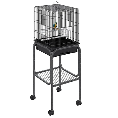 Metal Bird Cage Parrot Play Spot Stand W/ Wheel