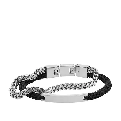 Men's Black Nylon And Stainless Steel Double-strand Bracelet