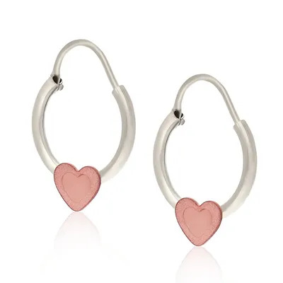 10kt Hoop With Stationed Heart Earrings