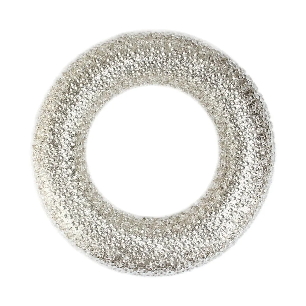 Silver And Clear Beaded Artificial Christmas Wreath - 20-inch, Unlit