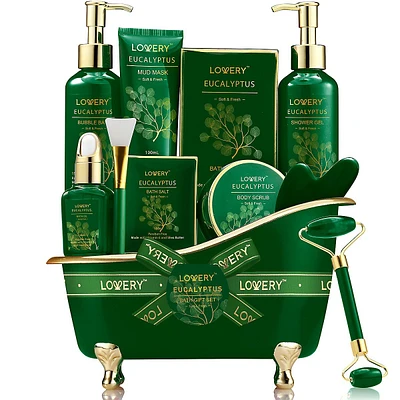 Luxury Holiday Basket, Eucalyptus Stress Relief Spa Kit, Bath And Body Care