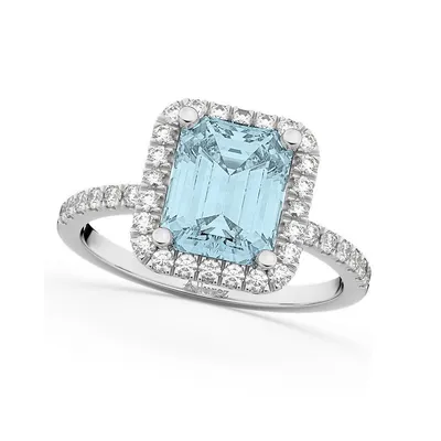Aquamarine And Diamond Engagement Ring 14k White Gold (3.32ct)