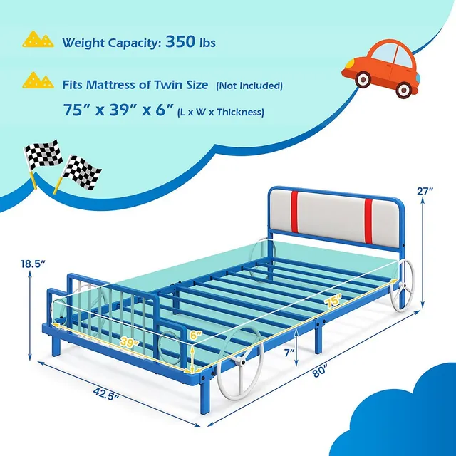 Costway Twin Size Kids Bed Toddler Upholstered Low Profile Bed Frame with  Panda Headboard 