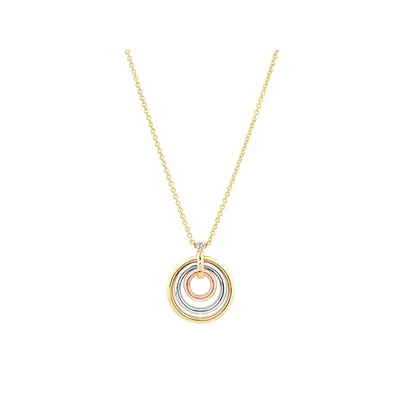 Diamond Accent Tri Tone Circle Pendant In 10kt Yellow, Rose And White Gold