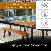 3 Pieces Picnic Table Set Acacia Wood Table Bench With Steel Legs Outdoor Patio
