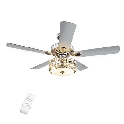 52'' Classical Crystal Ceiling Fan Lamp W/ Reversible Blades Remote Control Home