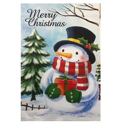 Merry Christmas And Snowman Outdoor House Flag 28" X 40"