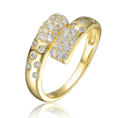 14k Yellow Gold Plating With Clear Cubic Zirconia Bypass Ring