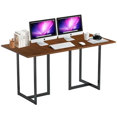 60'' Computer Desk Large Office Desk Study Workstation W/ Wood Top & Metal Frame