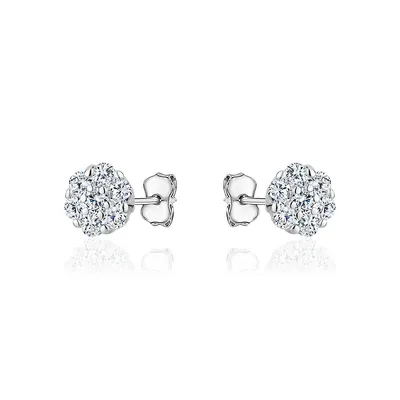 18k White Gold Plated Silver Clear Zirconia Snowflakestud Earrings