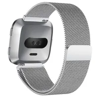 2pcs Milanese Stainless Magnetic Smart Watch Band WristBand For Fitbit Versa /2/Lite (Small,Silver)