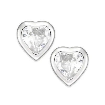 Sterling Silver Heart Cz Bezel Stud Earrings