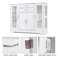 Buffet Storage Cabinet Console Cupboard W/glass Door Drawers Kitchen Dining Room