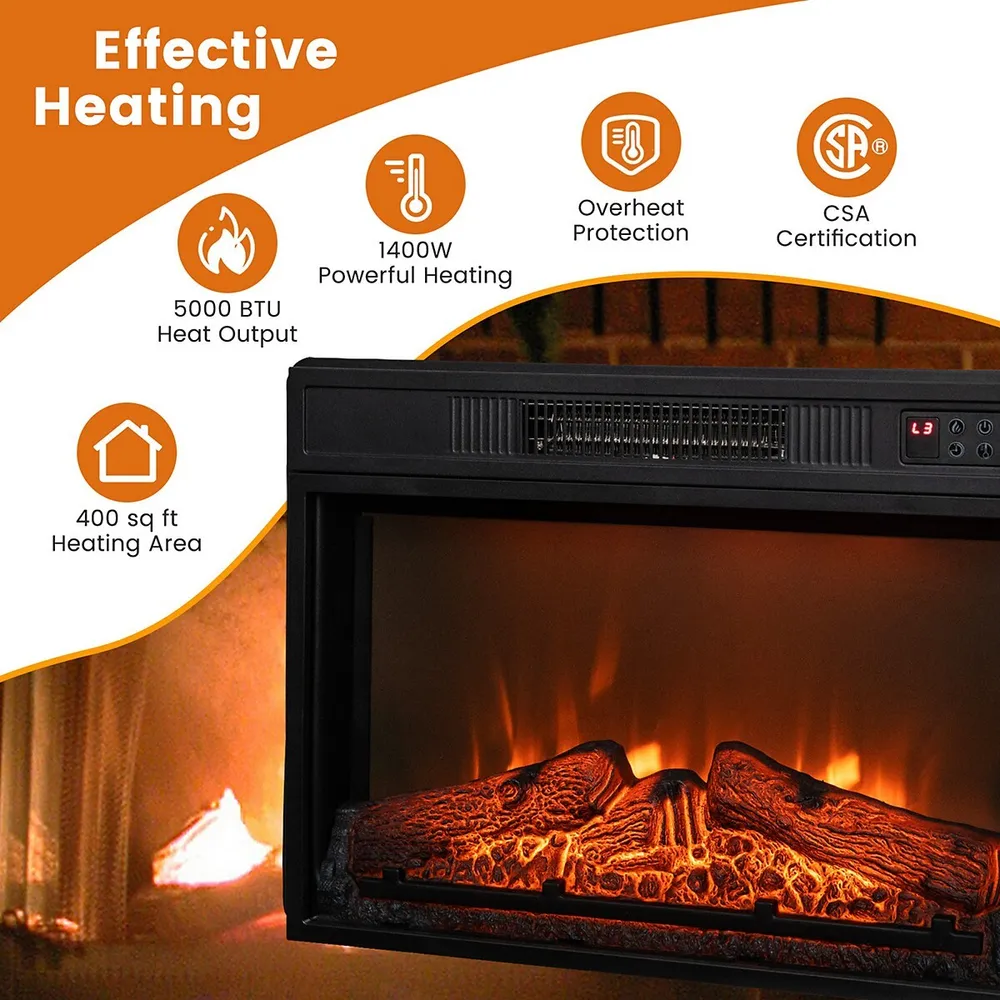 Costway 23 Electric Fireplace Insert Heater W/ Log Flame Effects Remote  Control 1400w | Kingsway Mall