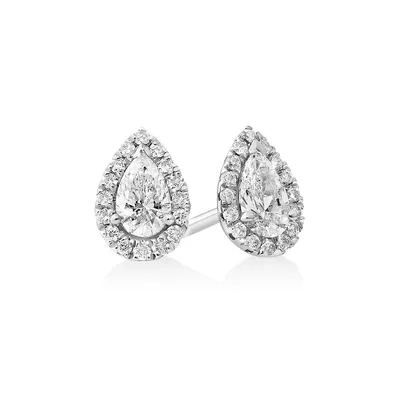 0.45 Carat Tw Pear Diamond Halo Stud Earrings In 10kt White Gold