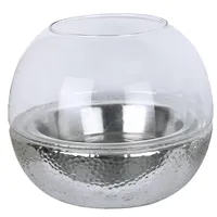 Silver Ceramic Candle Holder With Glass