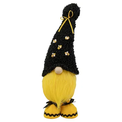 14.5" Black And Yellow High Pile Fleece Bumblebee Springtime Gnome