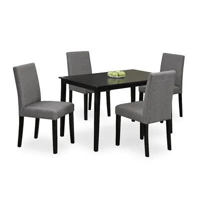 Cappuccino Wood 5 Piece Dining Set With Grey Linen Chairs