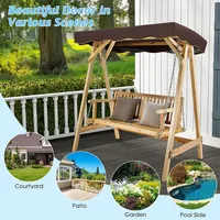2 Person Wooden Garden Canopy Swing A-frame With Weather-resistant Canopy