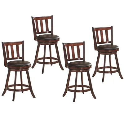 Set Of 4 25'' Swivel Bar Stool Leather Padded Dining Kitchen Pub Bistro Chair