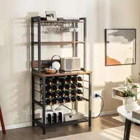 Wine Bar Cabinet With 4 Tier Storage Shelves Glass Holders Bottle Racks Industrial