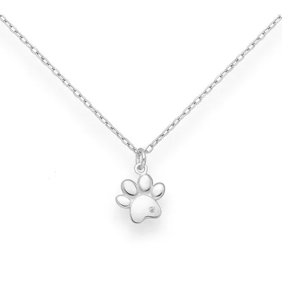 Sterling Silver Pet Paw Pendant Necklace With Cz Accent
