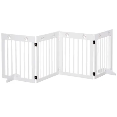 Freestanding Pet Gate 4 Panel Wooden Dog Barrier Folding Safety Fence