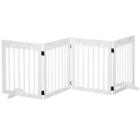 Freestanding Pet Gate 4 Panel Wooden Dog Barrier Folding Safety Fence