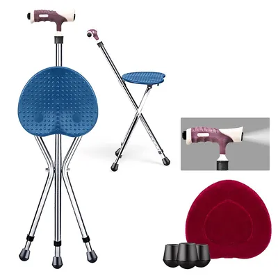 Adjustable Folding Cane Seat Aluminum Alloy Crutch Chair With Light Bluecoffee