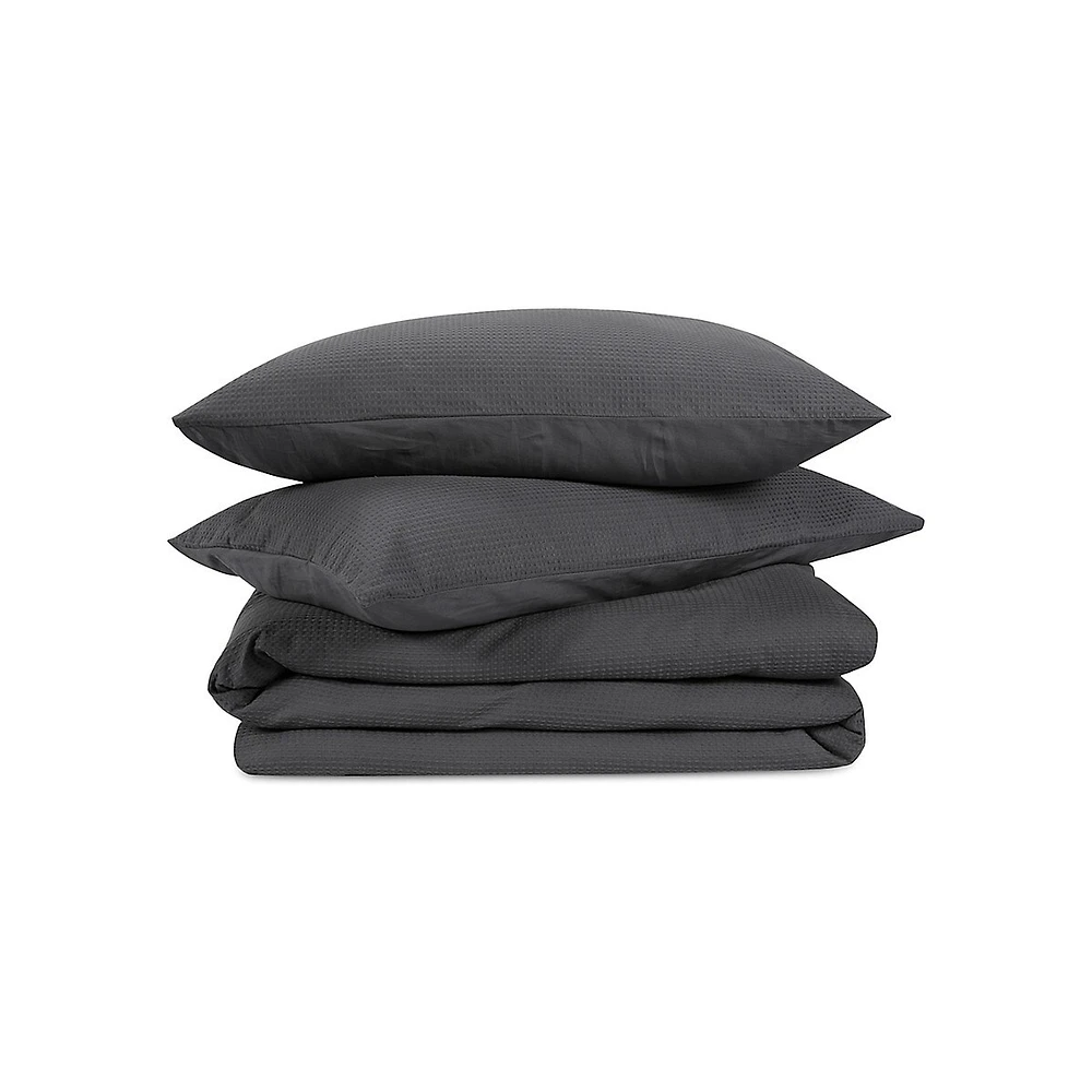 Ensemble housse de couette en coton gaufré