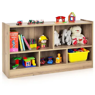 Kids 2-shelf Bookcase 5-cube Wood Toy Storage Cabinet Organizer