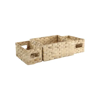 3-Piece Rectangular Rattan Basket Set