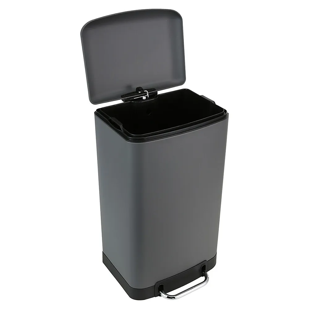 30L Pedal-Open Grey Rectangular Trash Bin