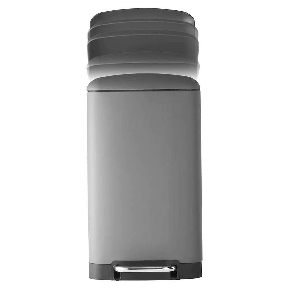 30L Pedal-Open Grey Rectangular Trash Bin