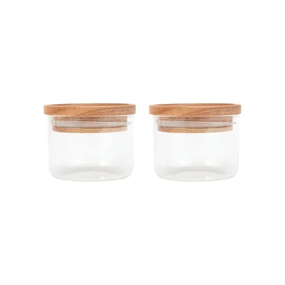 2-Piece Mini Glass Canisters Set With Wood Lid