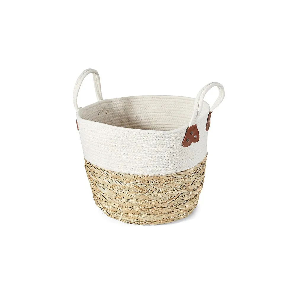 Large Rope and Straw Basket With Handles