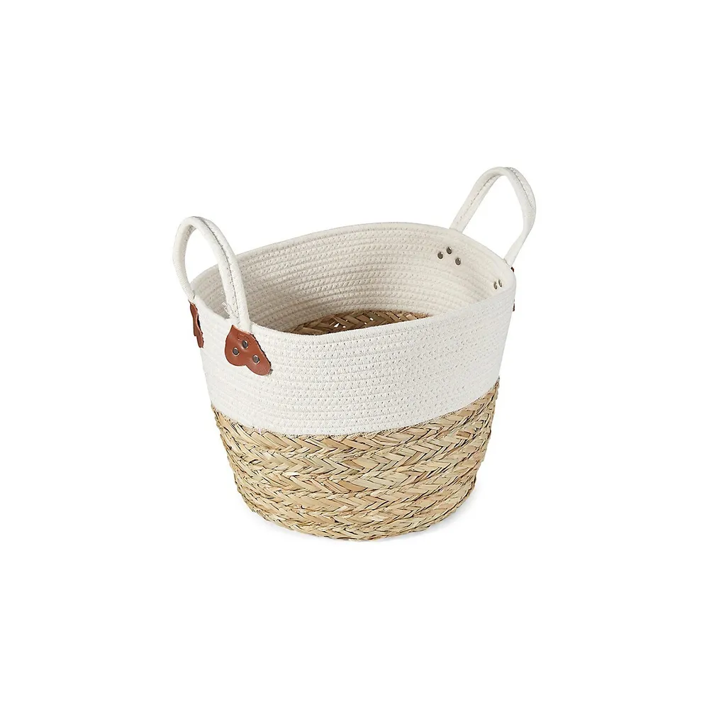 Large Rope and Straw Basket With Handles