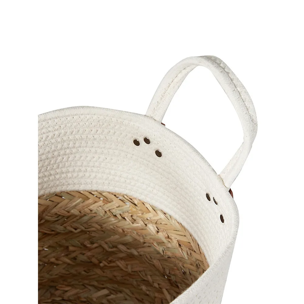 Large Rope and Straw Basket With Handles