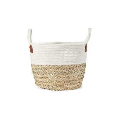 Large Rope and Straw Basket With Handles