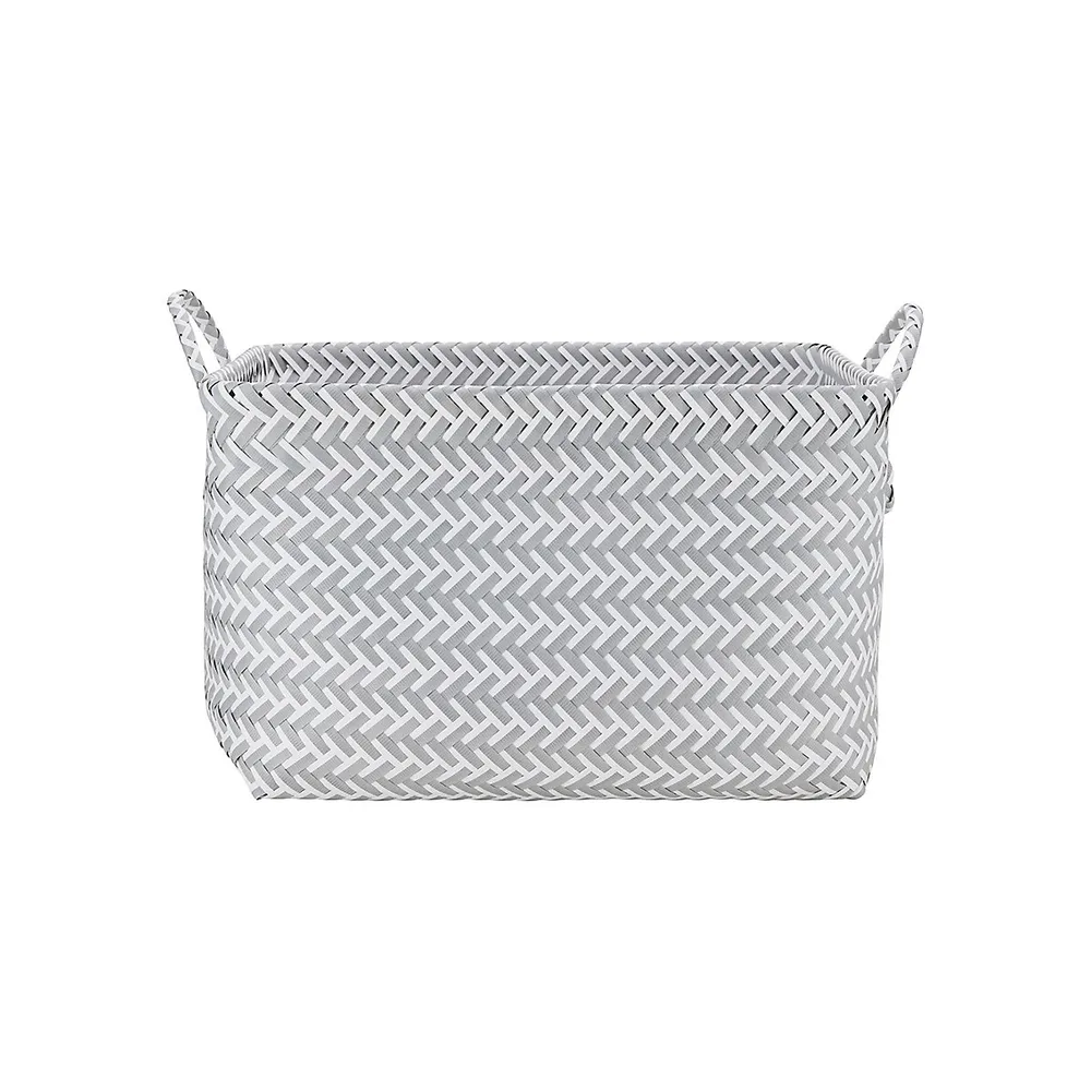 Striped Rectangle Basket With Handles