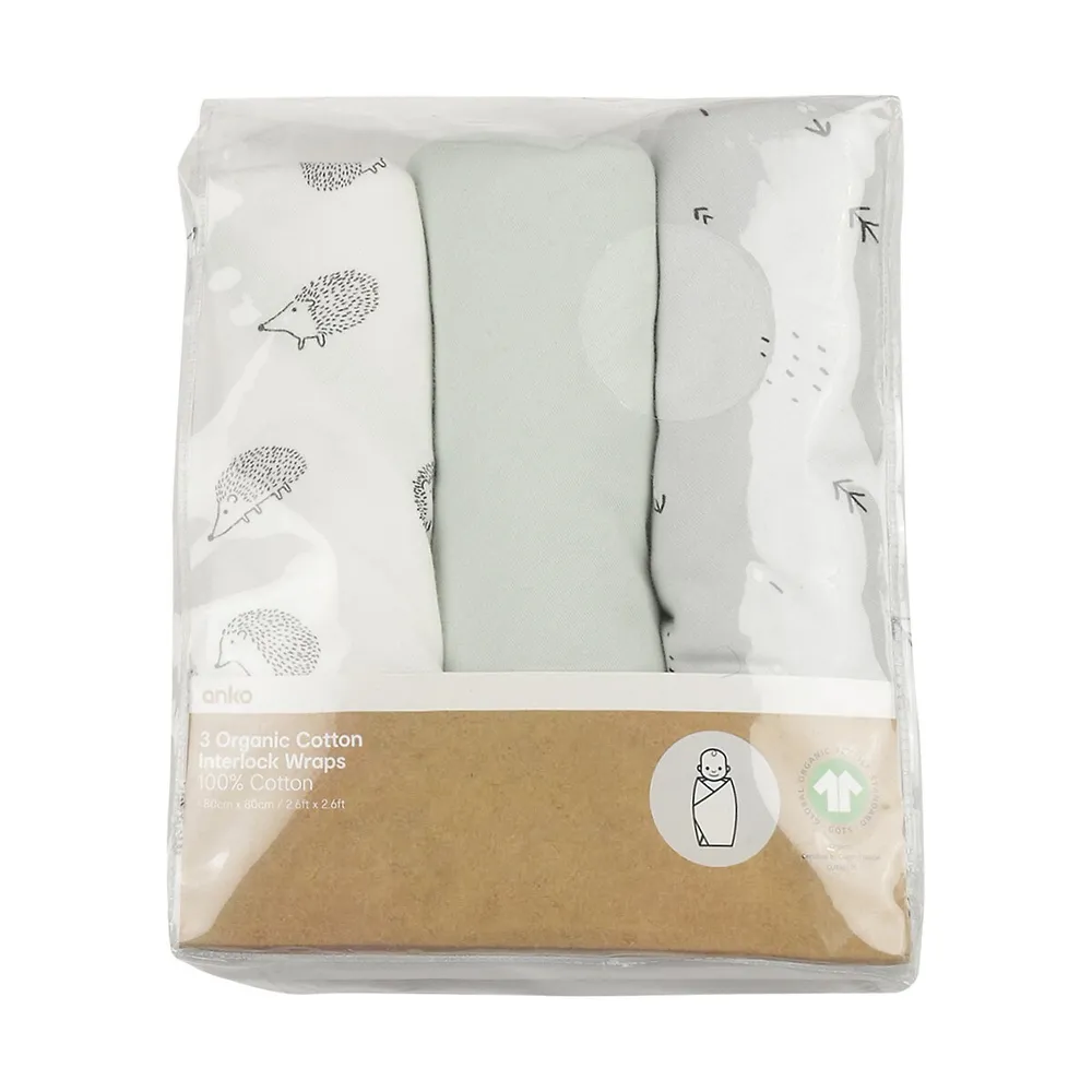 3-Pack Organic Cotton Woodlands-Print Baby Wraps